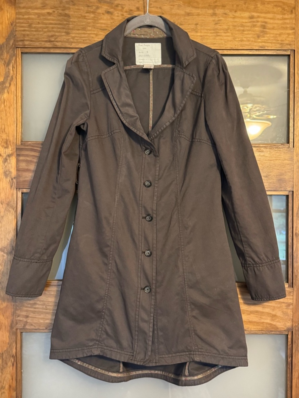 Vintage FREE PEOPLE Regimental Military Trench Jacket 4 17.5” p2p Espresso EUC - Picture 2 of 11